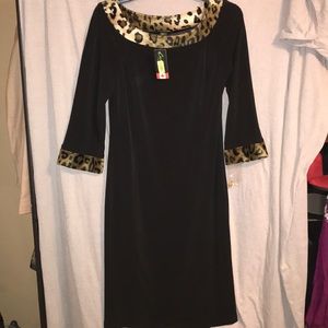 Black Dress with leopard neck and wrist lines